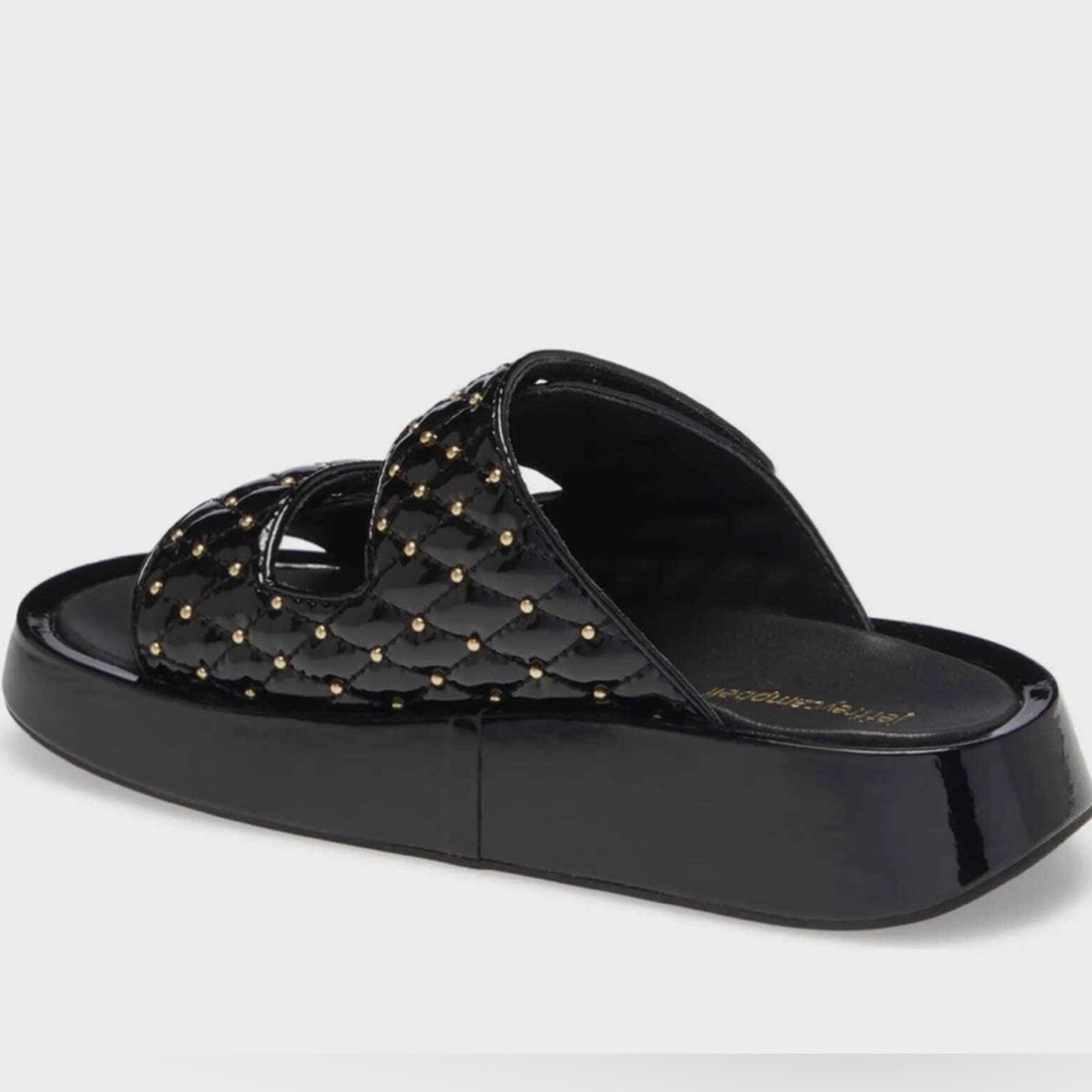 Jeffrey Campbell Scaeva Slide Sandal Black Patent Leather Gold Studs Quilted NEW - Picture 5 of 9